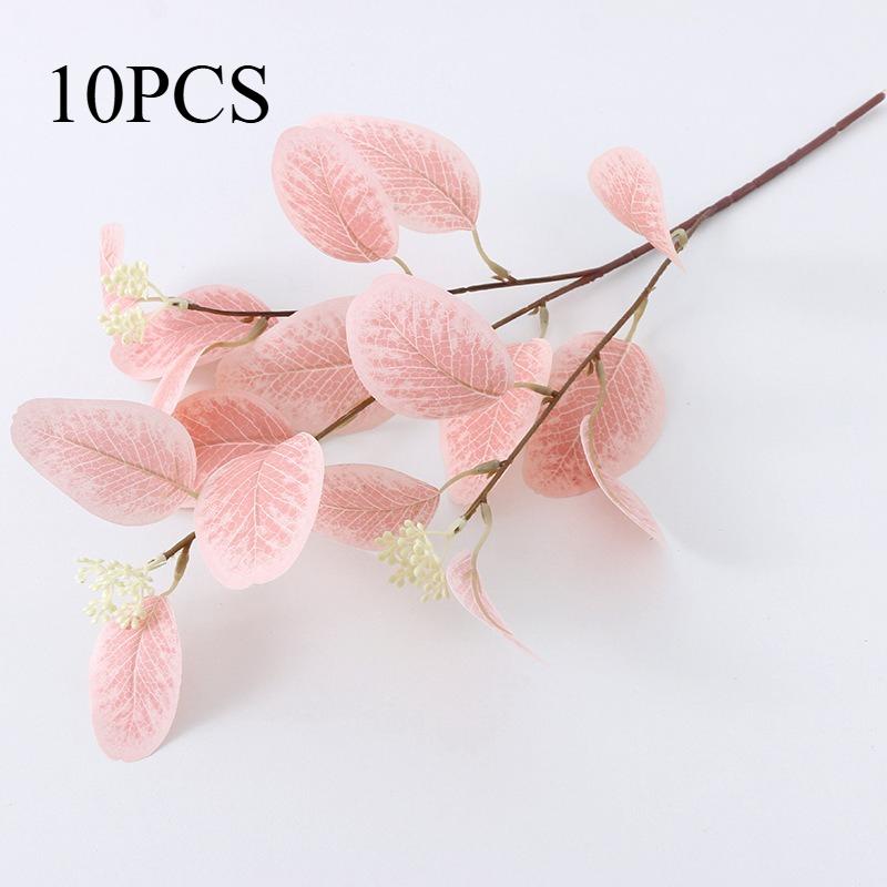 10PCS.3-branch faux eucalyptus & apple leaves with fruits, lifelike silk flowers, perfect for wedding decor & home arrangement