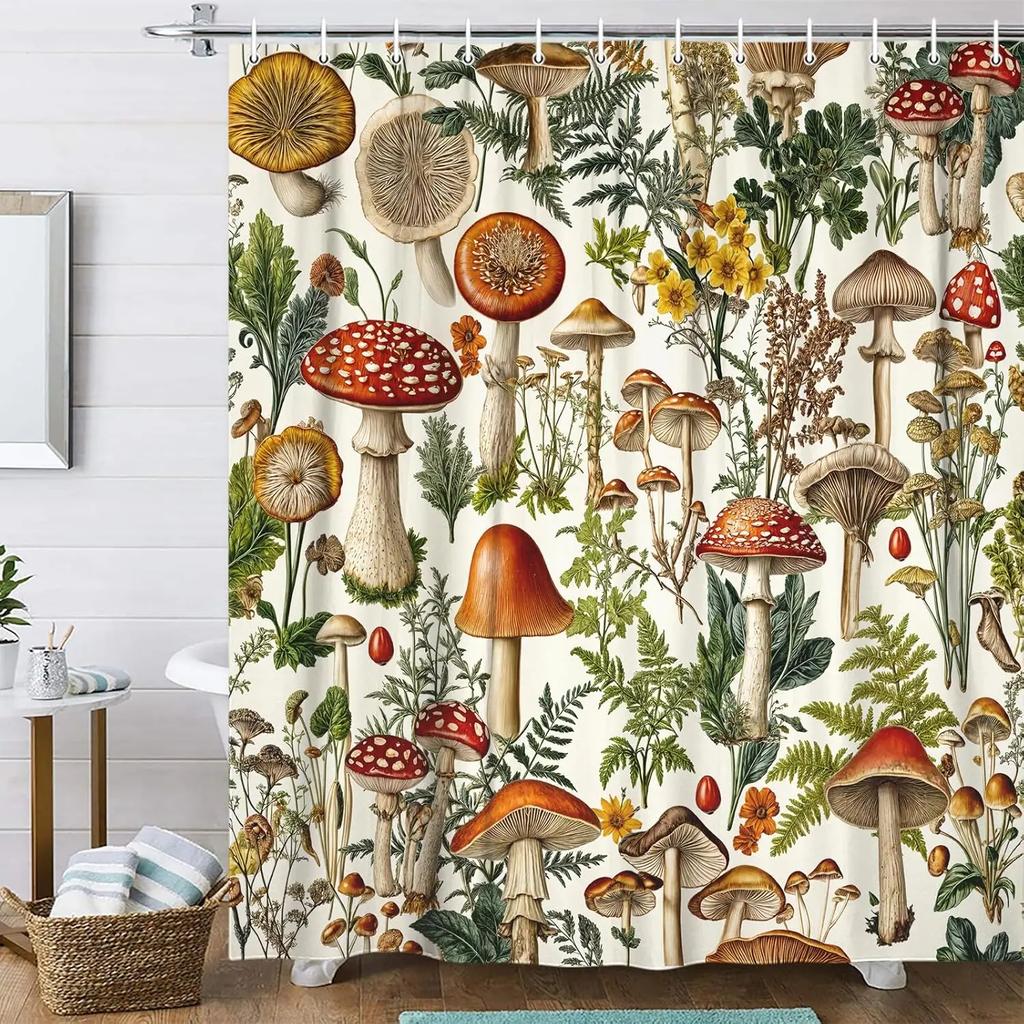 Fairy Village Forest Shower Curtain, Home Bathroom Decoration Woodland Wildlife Pattern Shower Curtain With Hook