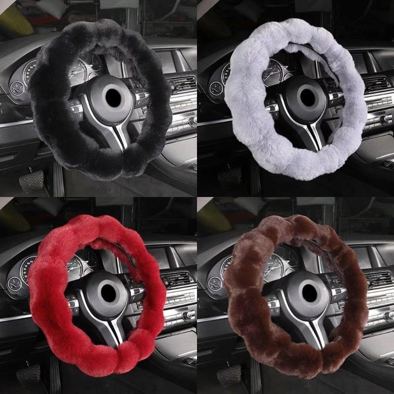 Premium Plüsch Lenkradbezug Für Winterliche Wärme Komfort Und Anti-Rutsch-Griffe Universell 38cm Durchmesser