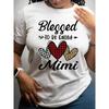 European Size Women's "Blessed To Be Called Mimi" Graphic T-Shirt - Oversized Relaxed Fit Short Sleeve Crew Neck Top with Plaid & Leopard Heart Design