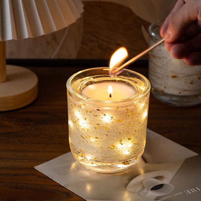 Gold Glitter Scented Candle with LED Light and Aroma Incense Apple Cinnamon