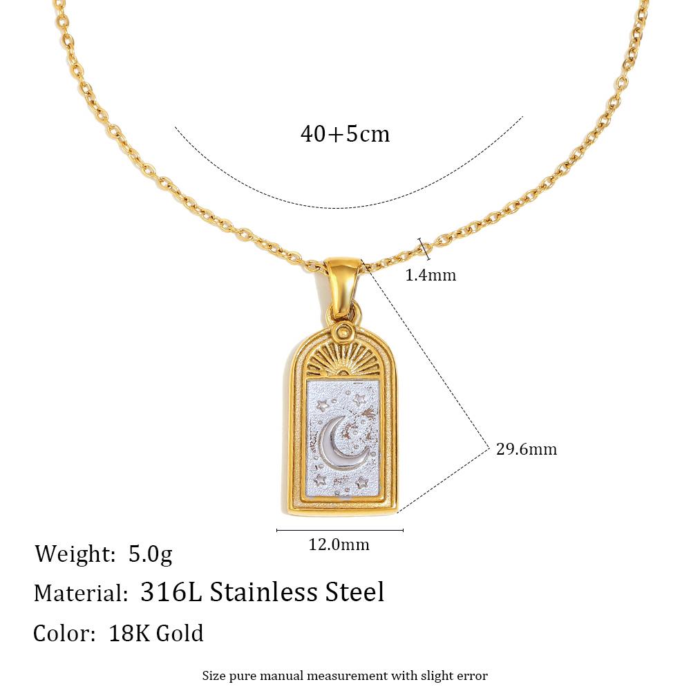 

E.B.belle Fashion Design Heart Moon Tarot Pendant Necklace Stainless Steel Women Double Color Statement Jewelry