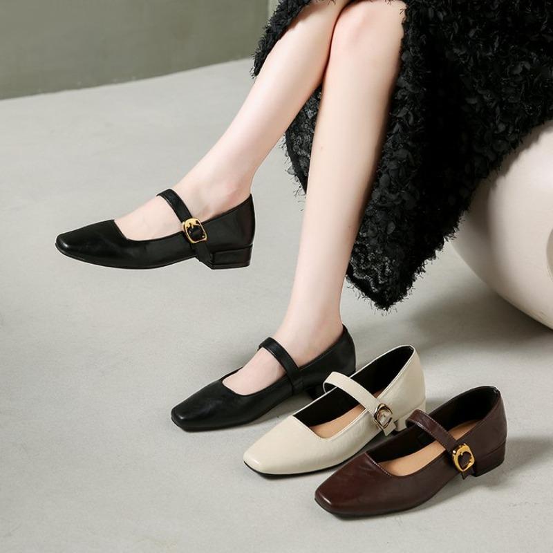 2026 Spring French Retro Soft Leather Commuter Single Shoes Women Low Cut Mary Janes SHOES Ladies Shallow Buckle Dress Shoes