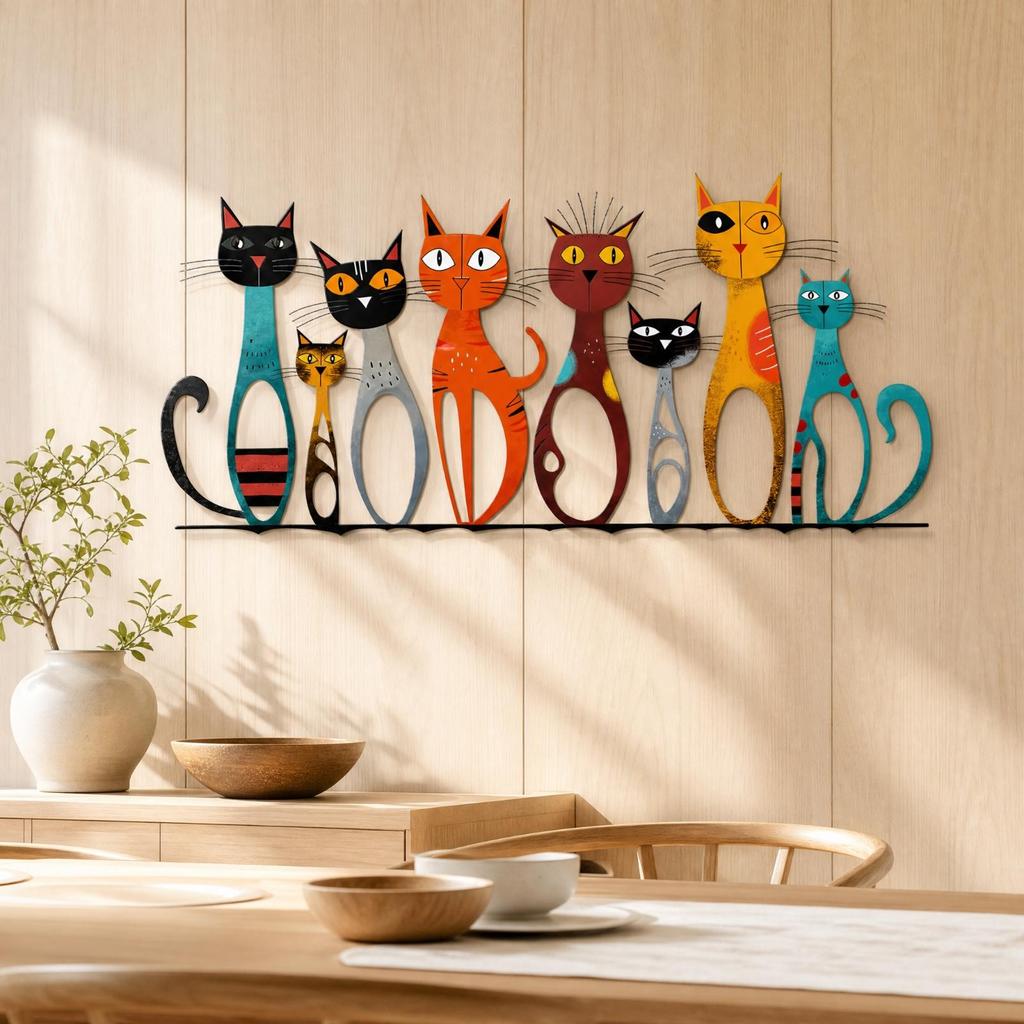 Geometric Cat Metal Wall Ornament Modern for Living Room, Entryway