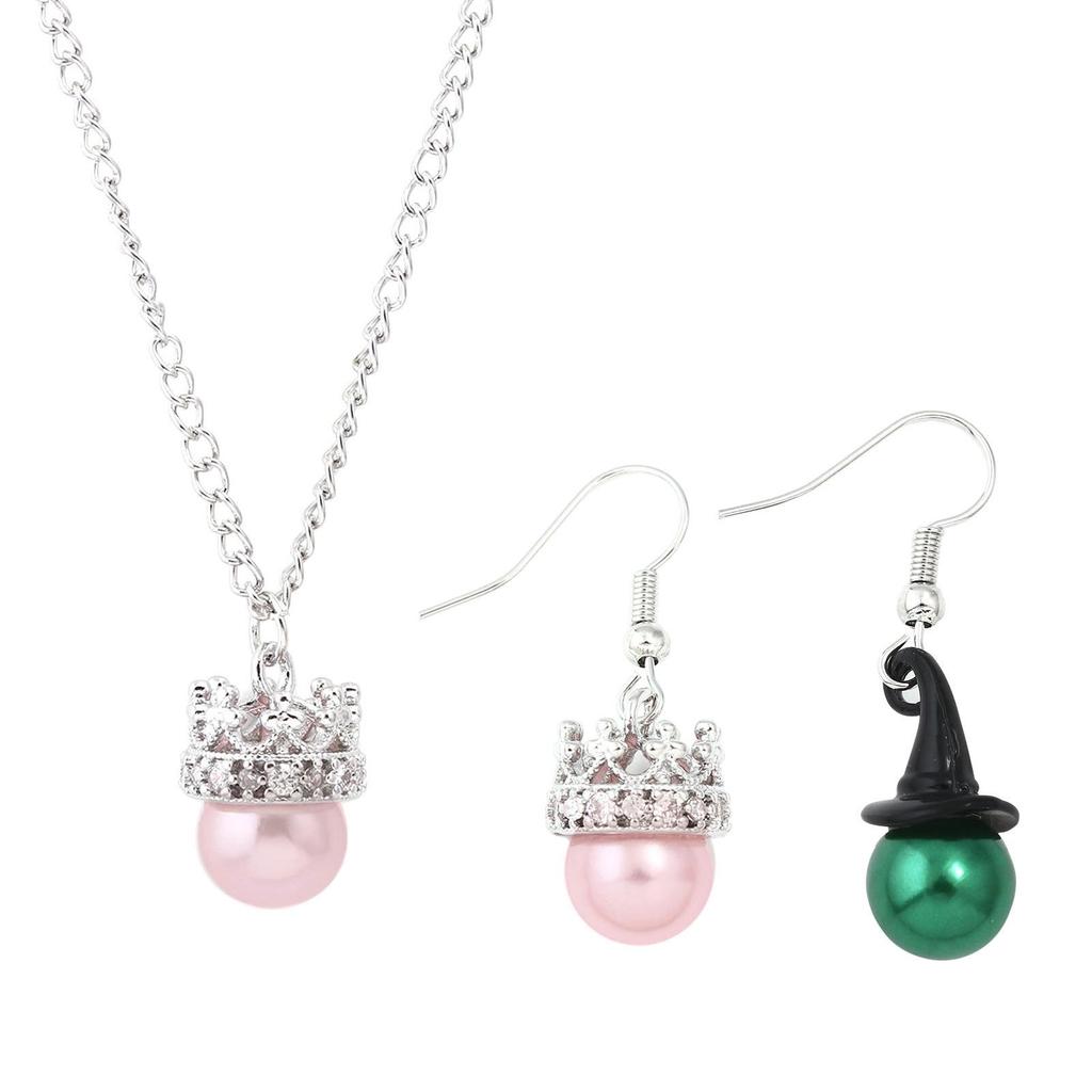 Enchanted Witch's Good Friend Bestie Bracelet with Magic Hat, Staff, and Crown Necklace