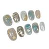 Short Oval Press-On Nails With Embossed Gold Foil Design Handmade Wearable Nail Tips Daily Use Minimalist Chic Style