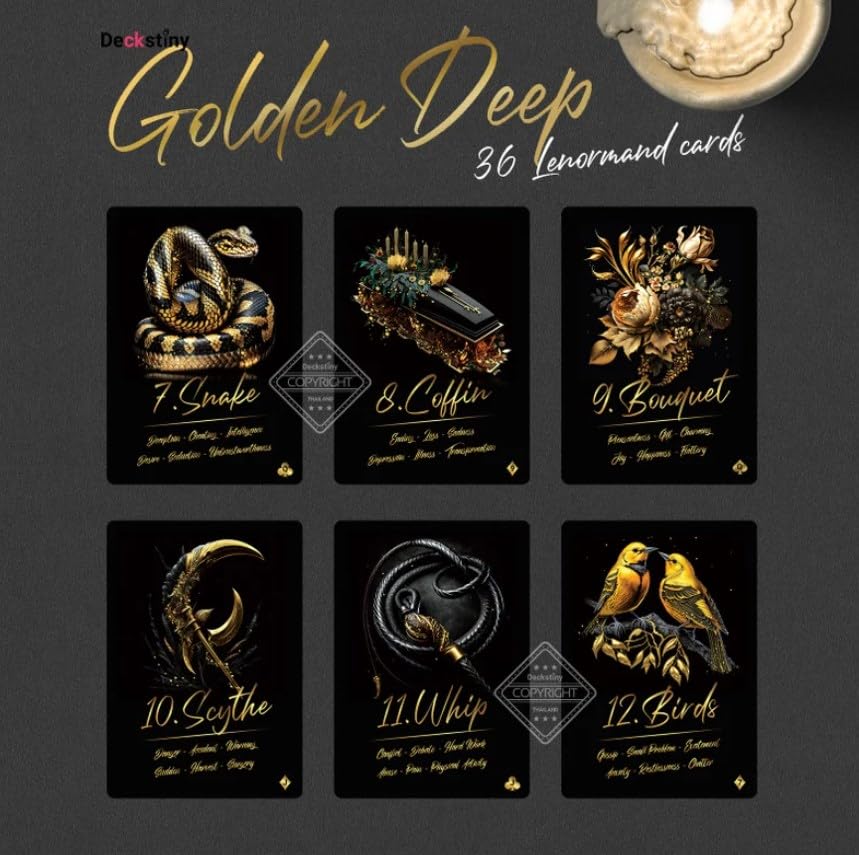 Kancharo 36 Lenormand Tarot Reading Set Deep 36 Lenormand Includes a Japanese Lenormand Card Basic Instruction Manual and Pouch Cards, [Golden -