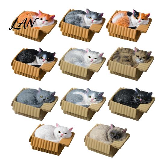 Waterproof Cat Statue Mini Ornaments, Simulation Express Carton with Resin Kitten Figurines, Cute Healing Desk Accessory Desktop Car Dashboard Decor,