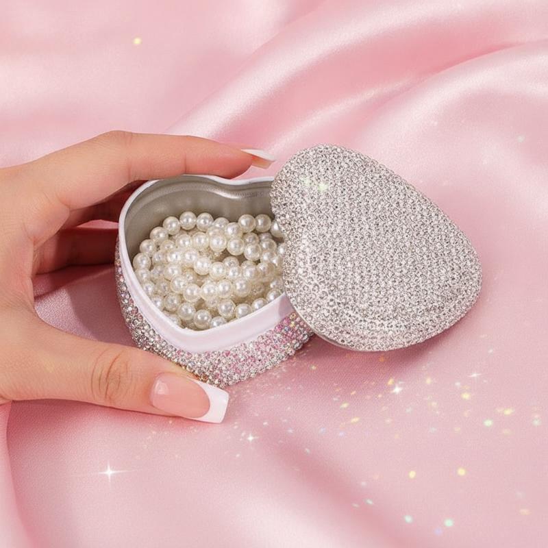 Sparkling Metal Tin Box Tinplate Jewelry Necklace Storage Case Heart-Shaped Empty Box Mini Candy Pill Organizer