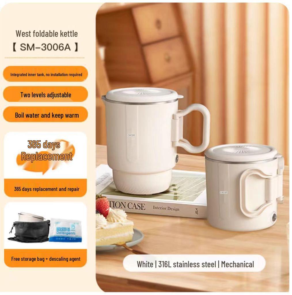 Xike Compact Folding Electric Kettle, Mini 304/316 Stainless Steel, Keep Warm Feature, Portable Design
