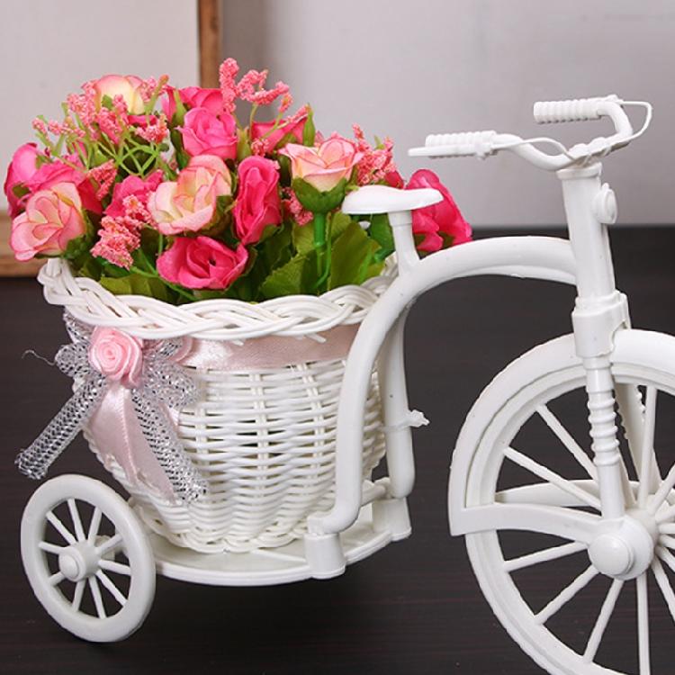 Romantic Bicycle Decoration Nostalgic Rattan Tricycle Garden Photo Prop Ornament