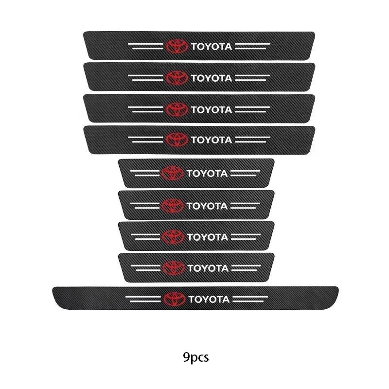 Carbon Fiber Door Sill Protector Stickers for Toyota Corolla RAV4 Camry Yaris Land Cruiser Prado Anti-Scratch Car Logo Decals
