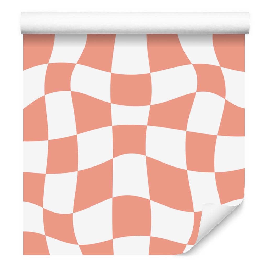 Wallpaper Casual Checkerboard Coral, White and Peach 50x1000