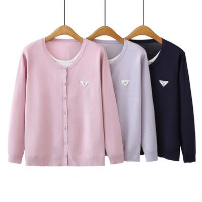 2026 Spring/Summer Plus Size Ice Silk Knitwear Round Neck 2-Piece Color Block Top Long Sleeve Cardigan for Chubby Girls 8710