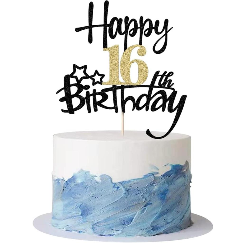 2 STÜCKE Gold Schwarz Happy15th Birthday Cake Topper für Geburtstagstortendekorationen für Jubiläumsfeier Dekorationen Zubehör