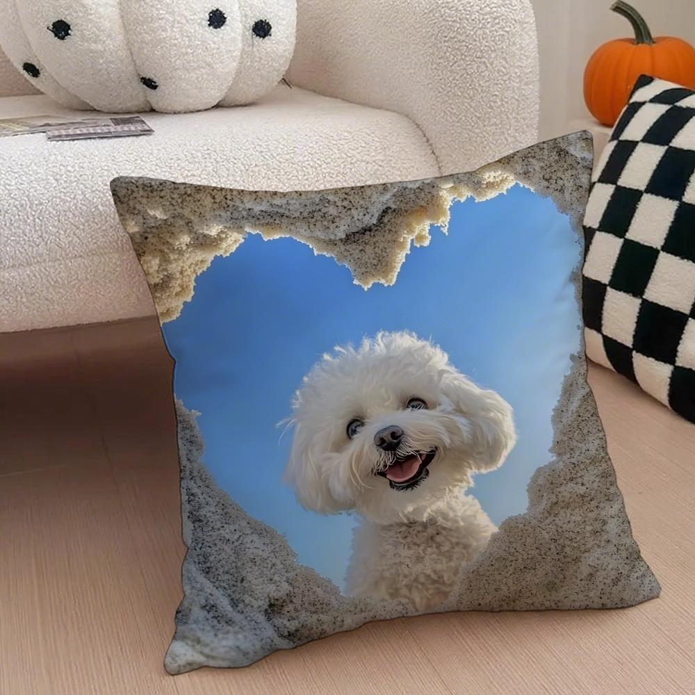 Cute Bichon Frise Pet Cushion Cover Throw Pillow Cover Hidden Button Durable Polyester Chair Cushion
