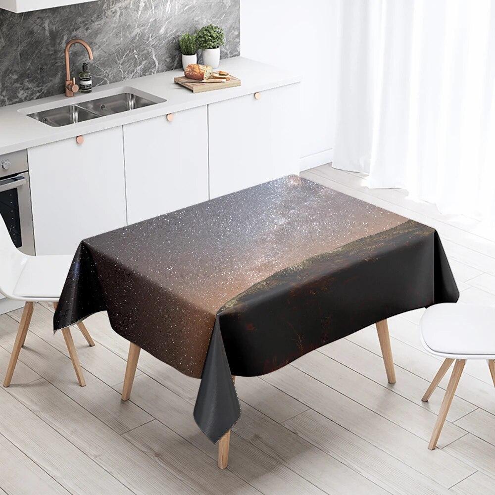 Starry Universe Tablecloth Camping Party  Anti-Stain Waterproof Rectangular Kitchen Dining Table Home Decor