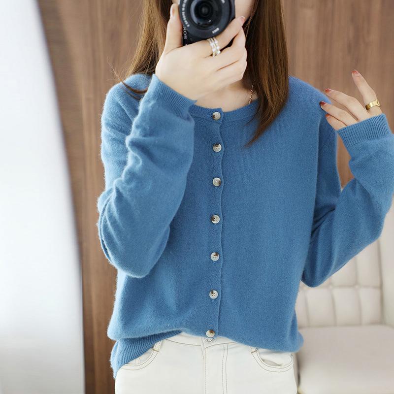 Knitted Cardigan Women's New Fashion Wear High-end Round Neck Small Fresh Sweater Jacket On Both Sides Autumn
