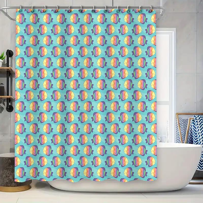 

Ocean Fish Shower Curtain Waterproof Sea Life Decor Bathroom Set Nautical Pattern Blue Teal Backdrop Artistic Home Textile 90x180cm