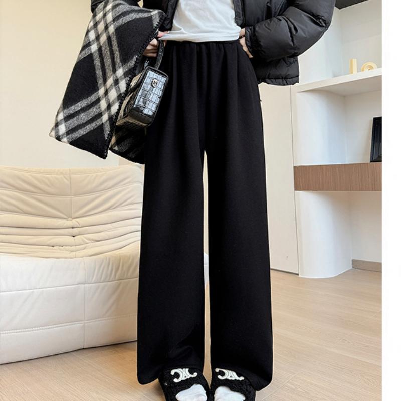 Antelope Cashmere Plus Velvet Wide-leg Pants for Women's Autumn and Winter Casual Narrow Version Straight Pants Thickened Soft Glutinous Rice Pants