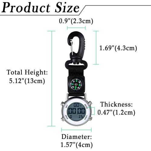 Lancardo Digital Carabiner Watch with Keychain, Multi-Function LED, Calendar, Alarm Clock, Light, Compass, 3ATM Water Resistance, Clip-on Pocket Watch