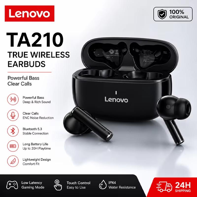 Lenovo TA210 Bluetooth Wireless Headphones Built In Microphone Charging Port Noise Isolating Comfortable Over Ear Headset New