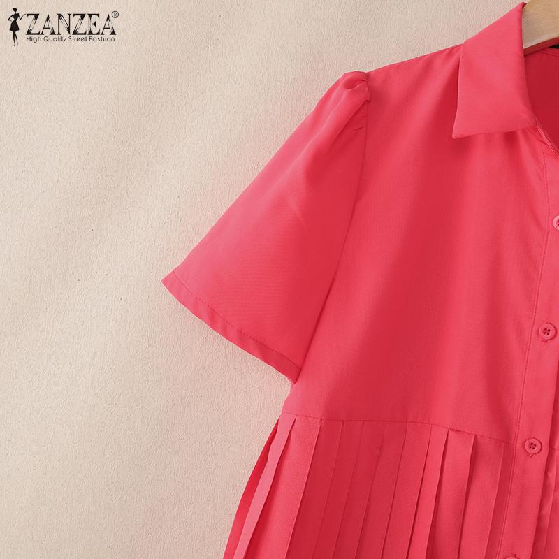 ZANZEA Women Turn Down Collar Summer Casual Short Sleeve Blouse