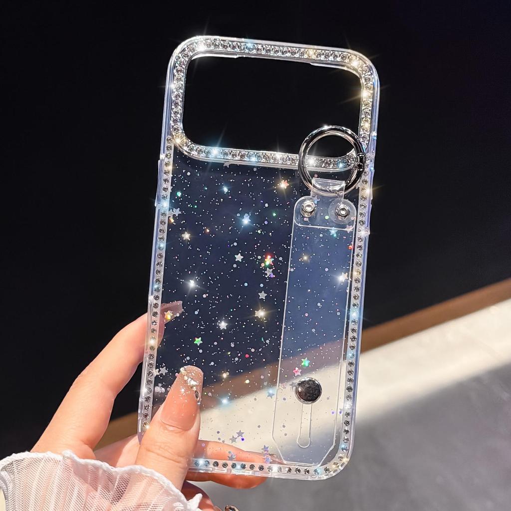 Luxury Rhinestone Phone Case with Wrist Strap for Apple 15 Pro Max and 17 Air