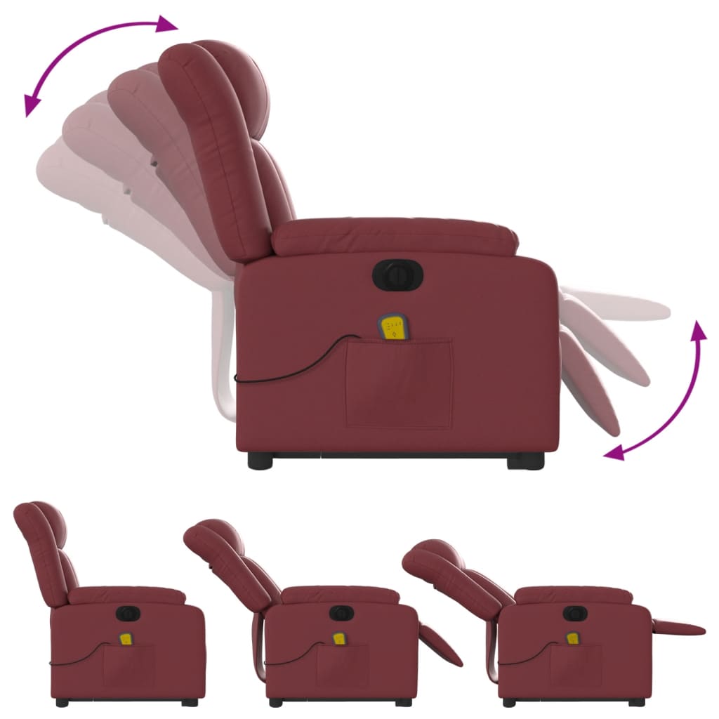 Vidaxl Reclining and Tilting Armchair with Massage, Electric, Burgundy