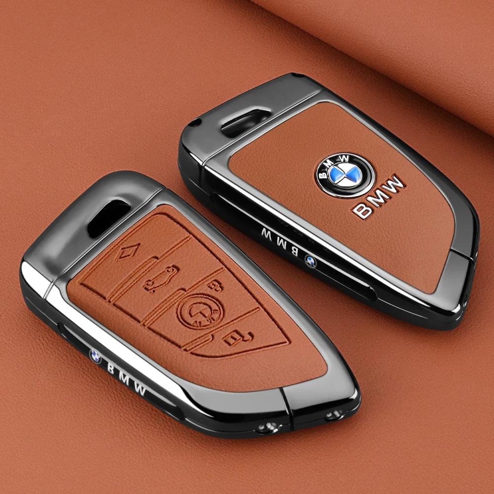 

Car Sticker Hot 2025 Leather Car Smart Remote Key Case Cover Shell For BMW X1 X3 X4 X5 X6 F15 F16 G30 3 5 7 Series G11 F48 Keych