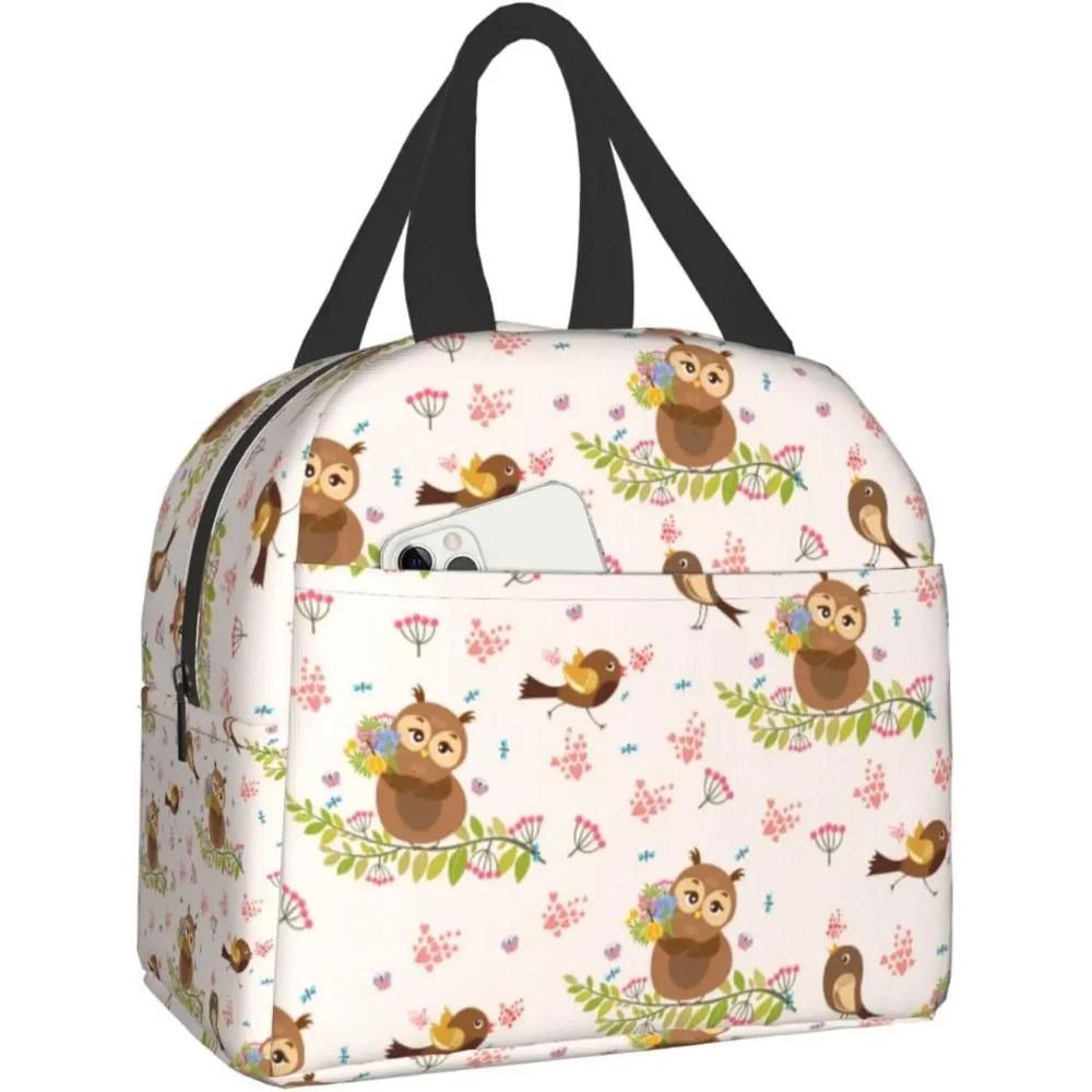 Cute Christmas Owls Lunch Box Reusable Insulated Lunch Bag for Travel Picnic Shopping Work Food Container for Adults Teens Kids