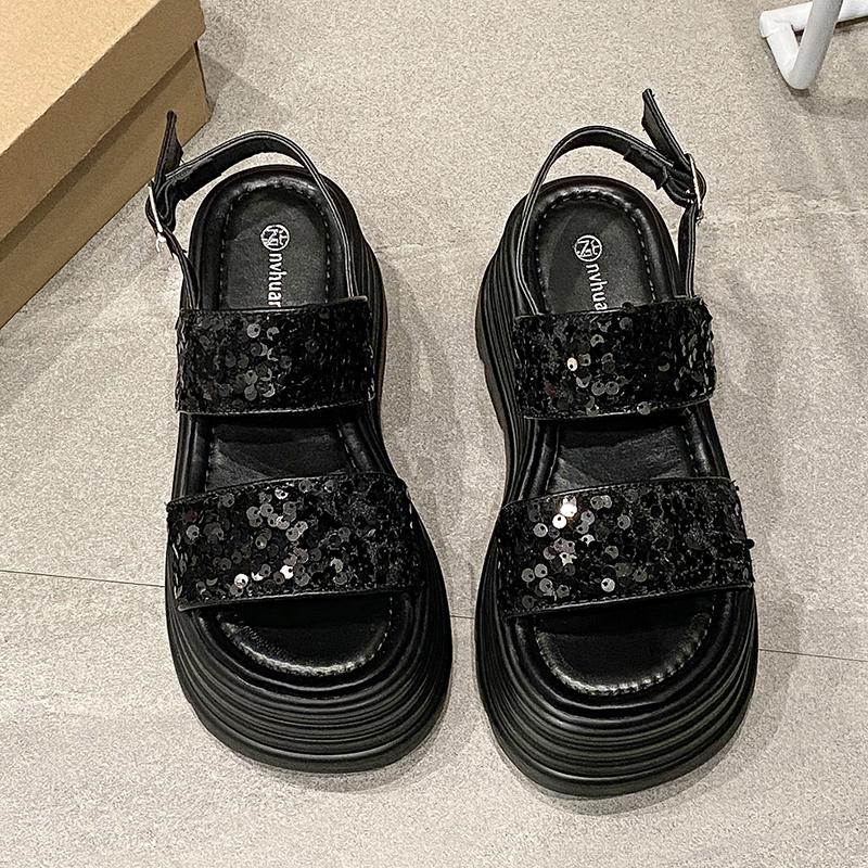 Fashion Aphixta Silver Platform Sandals Women Wedge 8.5cm High Heels Shoes Bling Sequine Summer Zapatos Mujer Wedges Woman Sandal