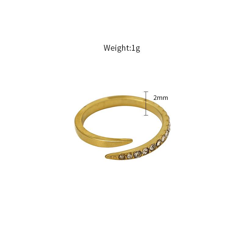 

French Serpentine Inlaid Zircon Ring Girls 316L Light Luxury High-End Design Sense Fashion Versatile Open Tail Ring no. 10