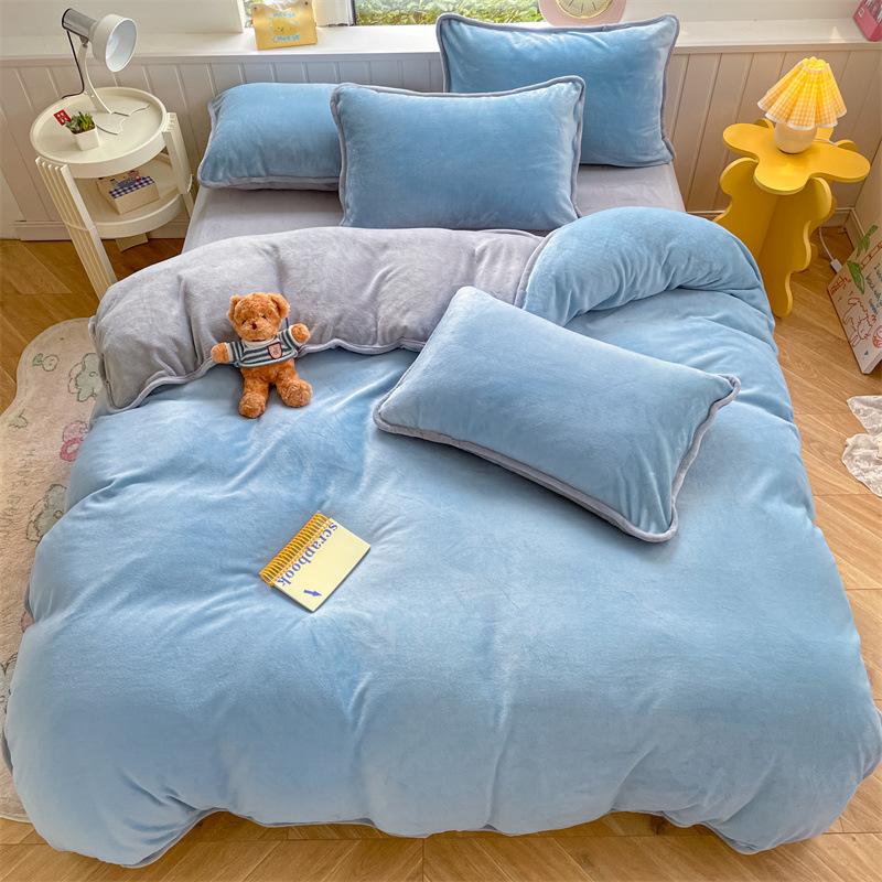 Crem dublu culoare solidă, catifea de lapte, cu tivită mare, cearșaf de pat din patru piese, husă de pilota set de trei piese lenjerie de pat husă de pilota