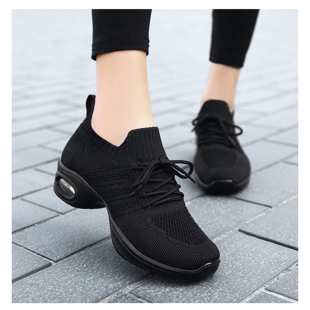 JMXD Women Shoes Flyknit Platform Dance Sneakers Air Cushion Casual Shoes Fashion Height Increasing Comfortable Trendy Walking Trainers