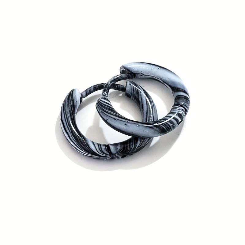2pcs Stainless Steel Enamel Hoop Earrings - Cute & Hip Hop Style, Perfect for Casual Attire, Colorful, Ladies  Accessories