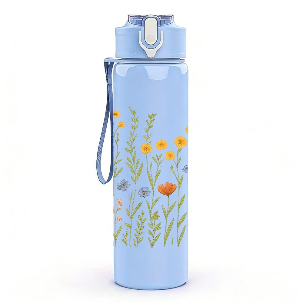 1PC Wild Daisy Meadow Floral Print 750ml Color Plastic Sports Water Bottle Leakproof Flip Straw Lid Suitable for Sports Office Home Use