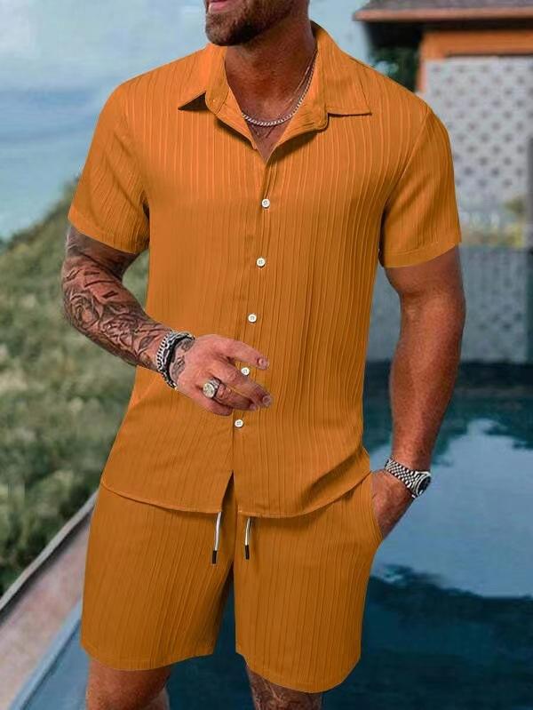 Men S Summer Casual Short Sleeve Shirt And Shorts Beach Set