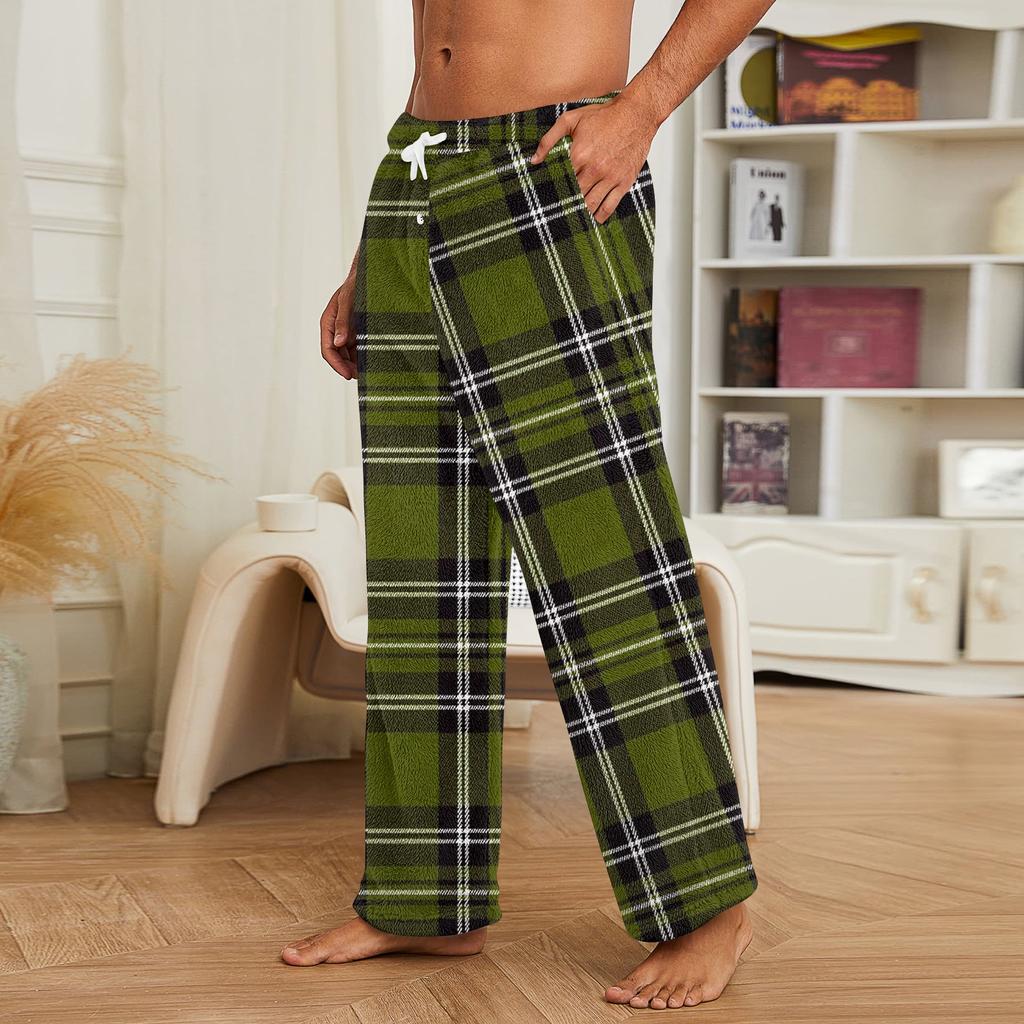 Men's Plush Pajama Pants with Print for Casual Home Wear