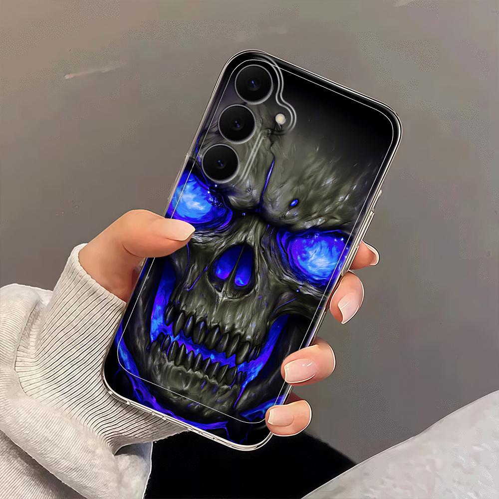 Blue Flame Skull Pattern Phone Case for Samsung Galaxy S26 S25 S24 S23 S21 S20 fe/plus/Ultra Anti Drop Transparent Soft Case