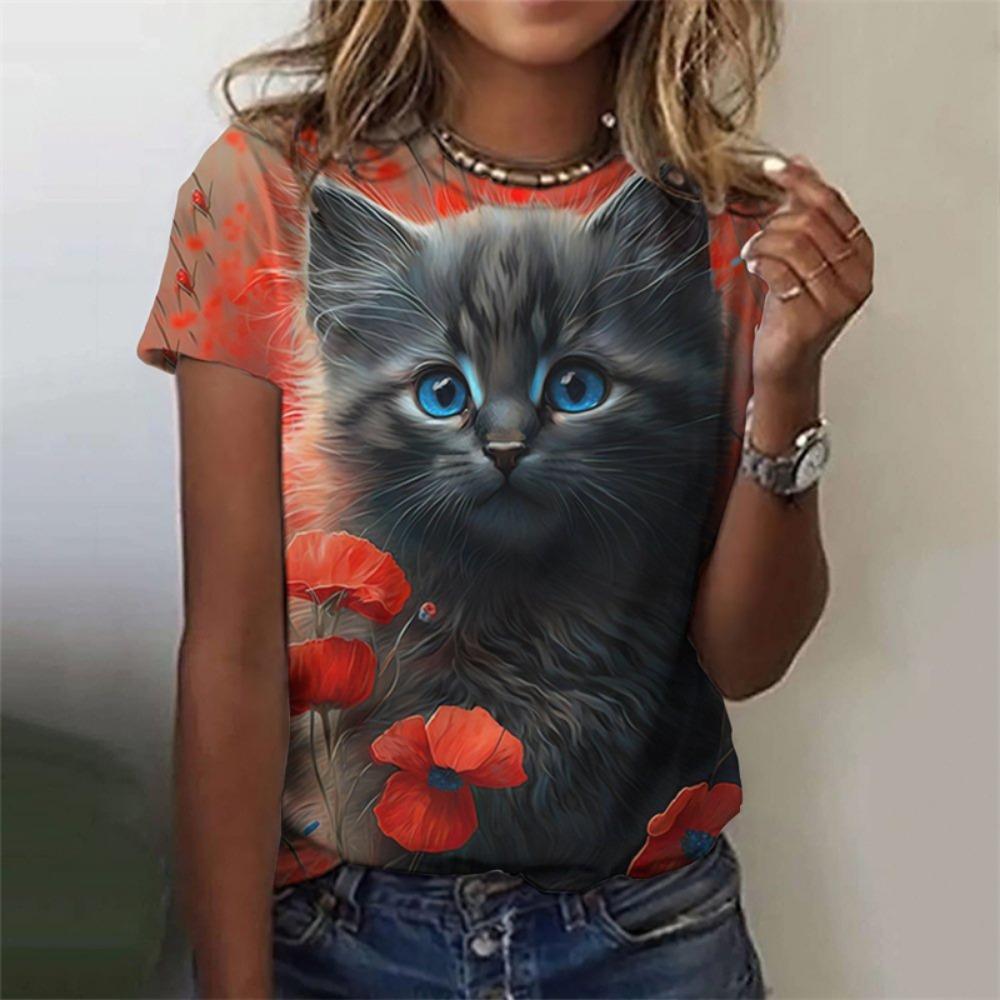 New Funny Cat 3D Print Women's Kawaii T Shirt Female Harajuku Casual Clothing Ladies Fashion Cute Animal Graphic Tees Girls Tops