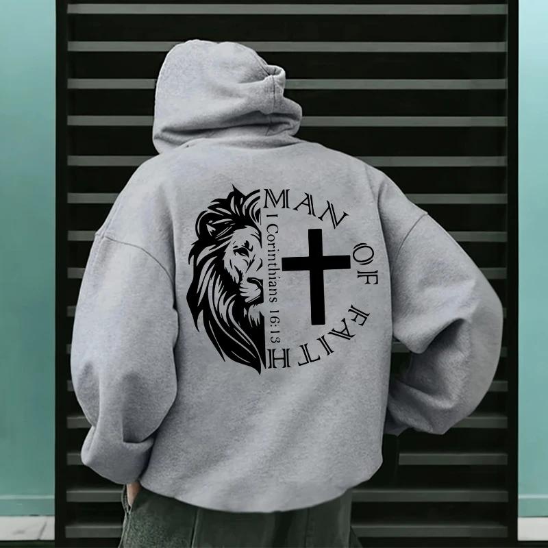 Jesus Christ Style Hoodies 2025 Fall Winter New Arrival Hooded Long Sleeve Sweatshirts Man Off Faith Lion Print Hoody Outerwear