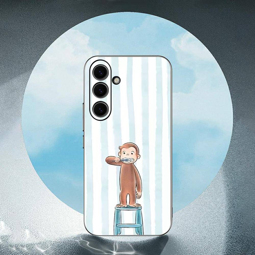 Cute Mokey G-GeorGes Curious Luxury Black Phone Case For Samsung Galaxy S23 S24 S25 Ultra S22 Plus S21