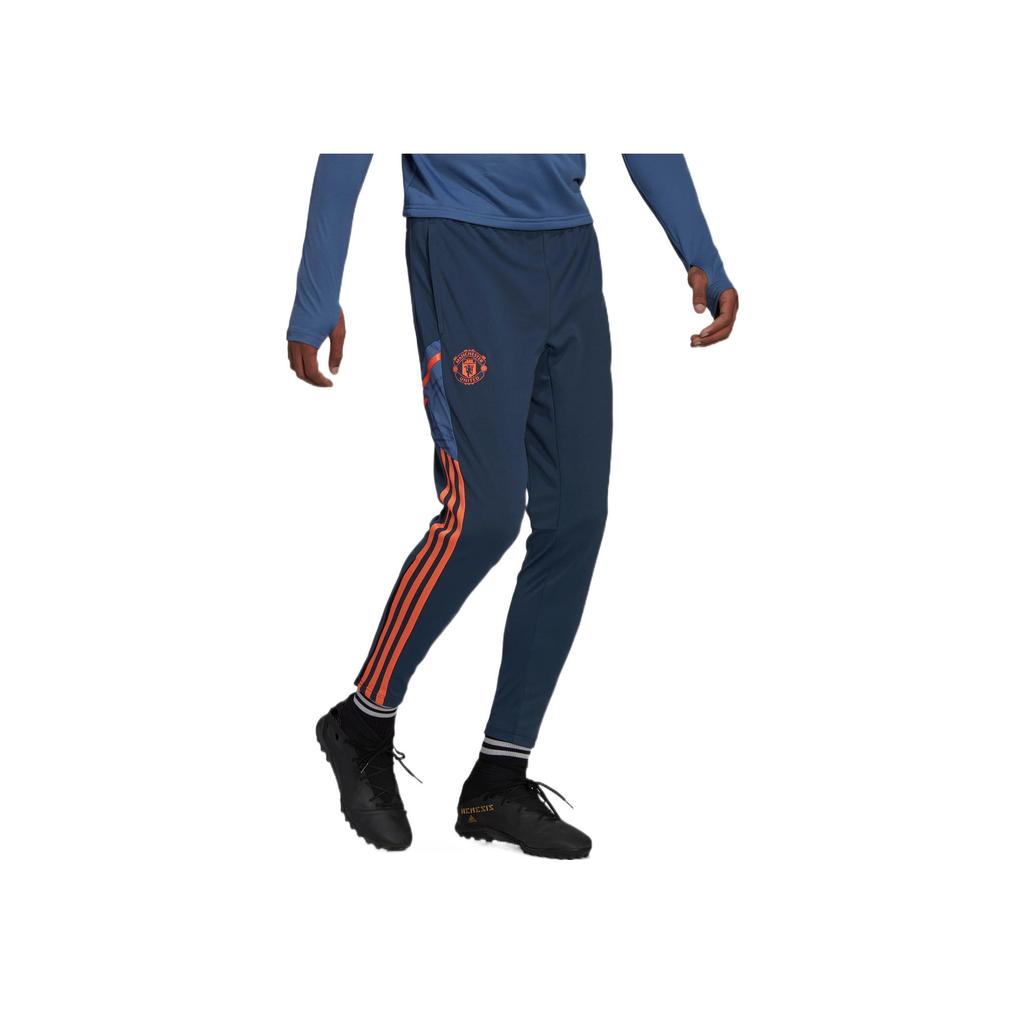 Adidas Pantaloni de antrenament cu dungi cu imprimeu Manchester United, bărbați, pantaloni bleumarin HG3987