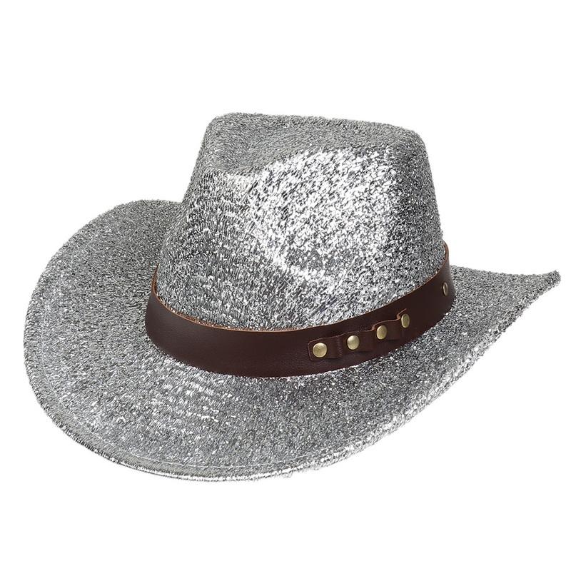 Glitzerndes Cowboyhut Unisex Westernstil Breiter Rand Fedora Hut für Party Festival Cosplay
