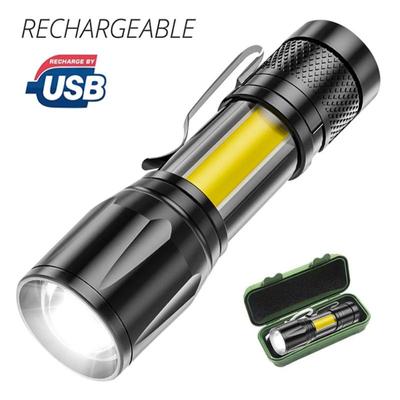 Zoom COB LED-Taschenlampe, wiederaufladbar über USB, mit eingebauter Batterie, tragbar, wasserdicht, Mini-ZOOM-Blinklicht, Outdoor-Camping-Lampe