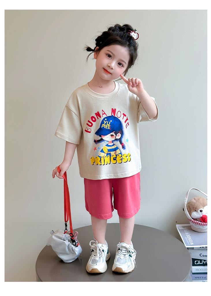 Girls' Summer Short Sleeved Set 2026 New Children's Summer Shorts Two Piece Set Baby Stylish Sportswear
