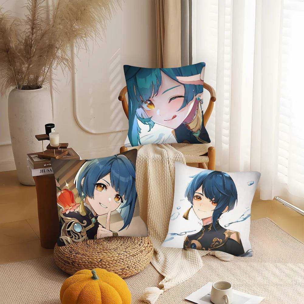1pc Game Genshin Impact Xingqiu Anime Pillow Case Fashion Square Pillowcase Bedroom Sofa Room Ins Decoration Leisure