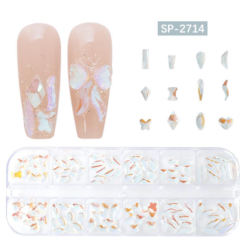12-Grid Irregular Transparent AB Glass Diamonds for Nail Art
