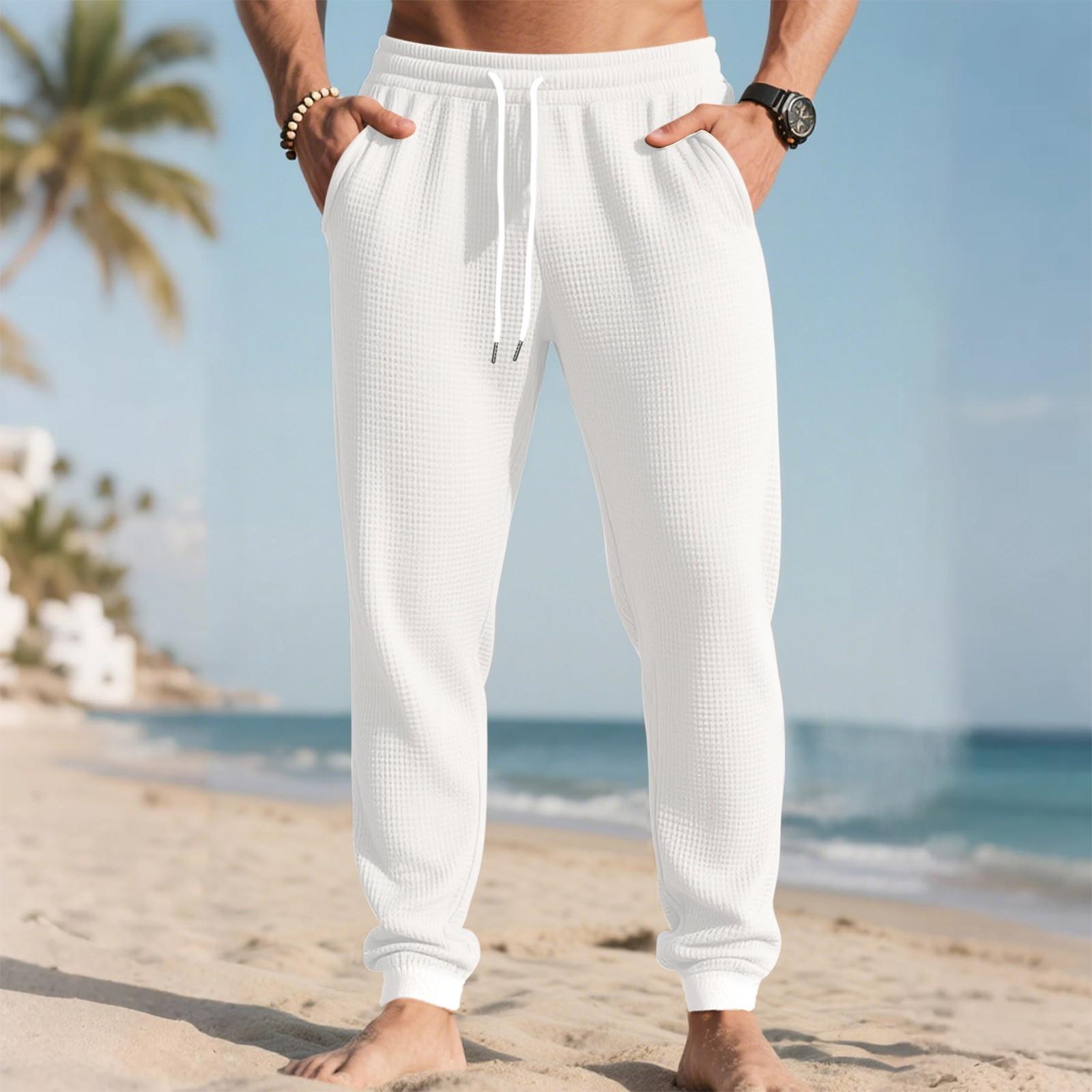 

Мужские длинные брюки, эластичный пояс на кулиске, легкие, облегающего кроя, с карманами, удобные и дышащие льняные длинные брюки XL белый